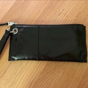 Black leather hobo wristlet